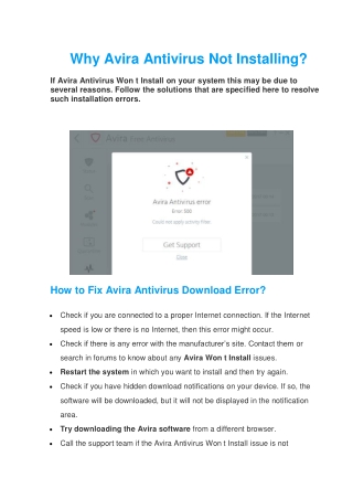 [Solved] Avira Antivirus Won t Install | Get Illustrative Guide