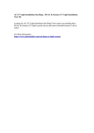 AC UV Light Installation San Diego - HVAC & Furnace UV Light Installation Near M