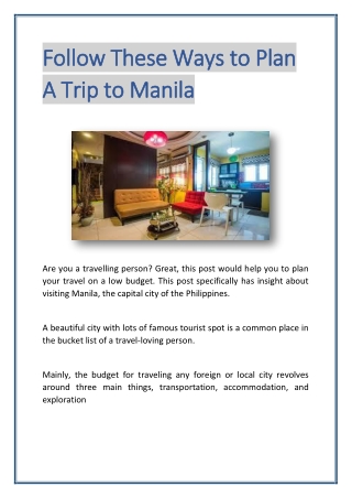 Follow These Ways to Plan A Trip to Manila