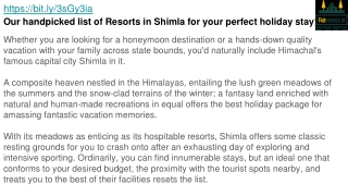 Our handpicked list of Resorts in Shimla for your perfect holiday stay!