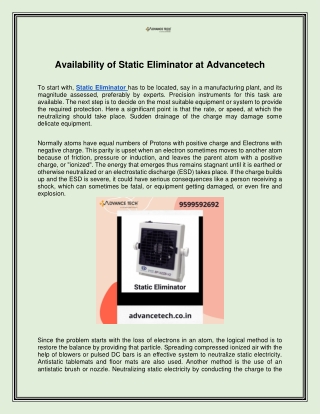 Availability of Static Eliminator at Advancetech