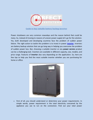 Guide to buy suitable battery backup inverter