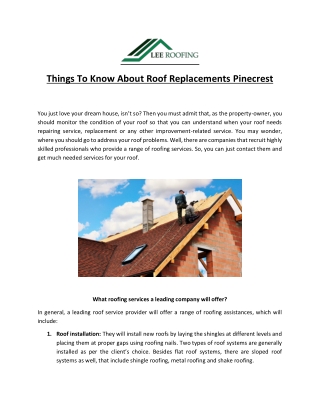 Things To Know About Roof Replacements Pinecrest