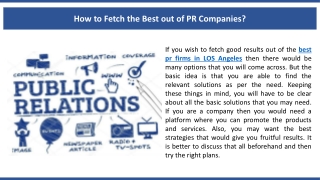 How to Fetch the Best out of PR Companies?