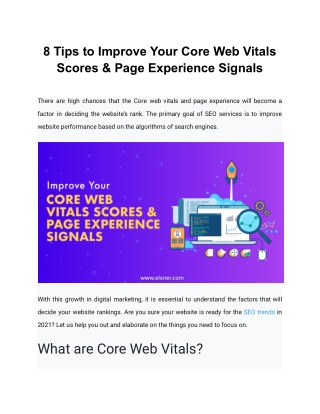 8 Tips to Improve Your Core Web Vitals Scores & Page Experience Signals