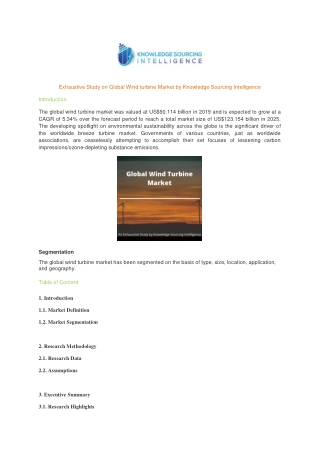 Exhaustive Study on Global Wind turbine Market by Knowledge Sourcing Intelligence