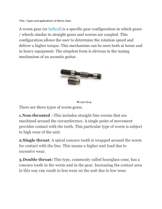 Types and applications of Worm Gear.