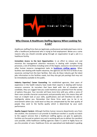 Why Choose A Healthcare Staffing Agency When Looking For A Job