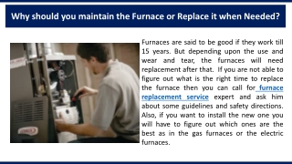 Why should you maintain the Furnace or Replace it when Needed?