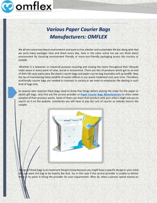 Best Paper Courier Bags Manufacturers: OMFLEX