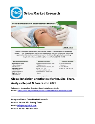Global Inhalation anesthetics Market Trends, Size, Competitive Analysis and Fore