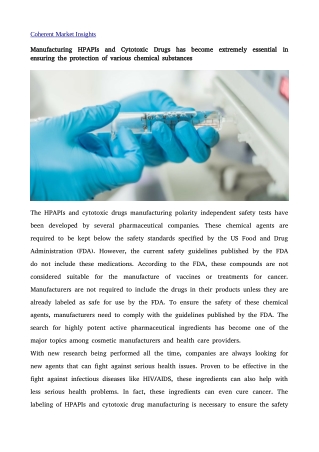 HPAPIs and Cytotoxic Drugs 22