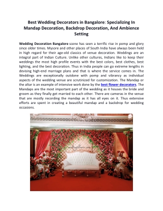Best Wedding Decorators in Bangalore Specializing In Mandap Decoration Backdrop Decoration And Ambience setting
