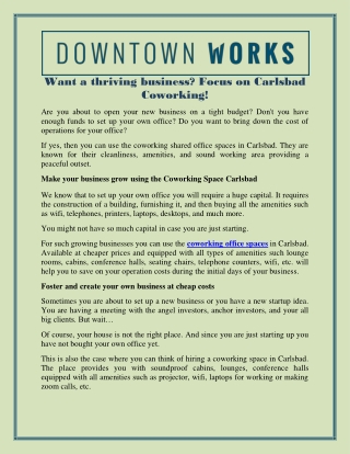 Want a thriving business Focus on Carlsbad Coworking!