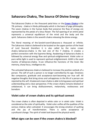 Sahasrara Chakra, The Source Of Divine Energy