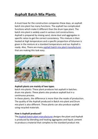 Asphalt Batch Mix Plants
