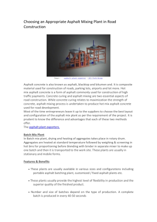 Choosing an Appropriate Asphalt Mixing Plant in Road Construction