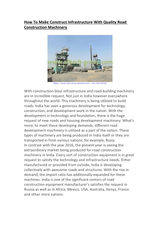 How To Make Construct Infrastructure With Quality Road Construction Machinery