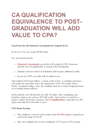 CA QUALIFICATION EQUIVALENCE TO POST-GRADUATION WILL ADD VALUE TO CPA
