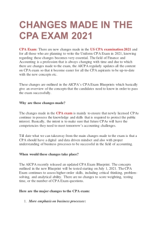 CHANGES MADE IN THE CPA EXAM 2021