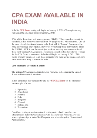 CPA EXAM AVAILABLE IN INDIA