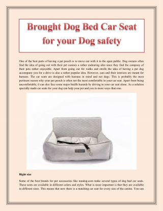 Brought Dog Bed Car Seat for your Dog safety