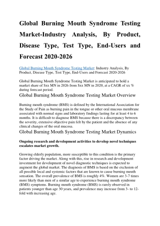 Global Burning Mouth Syndrome Testing Market