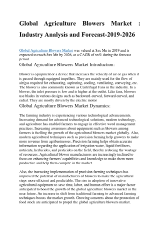 Global Agriculture Blowers Market