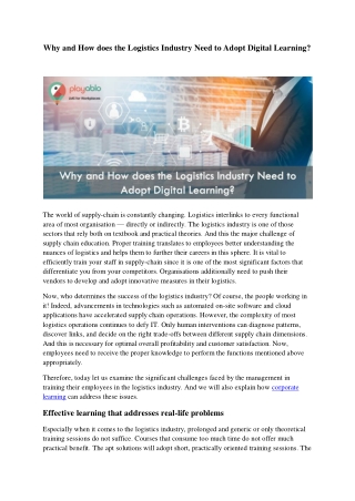 Why and How does the Logistics Industry Need to Adopt Digital Learning