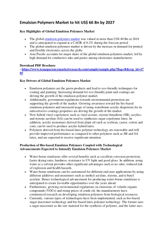 Emulsion Polymers Market to hit US$ 66 Bn by 2027