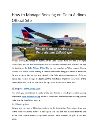 How to Manage Booking on Delta Airlines Official Site