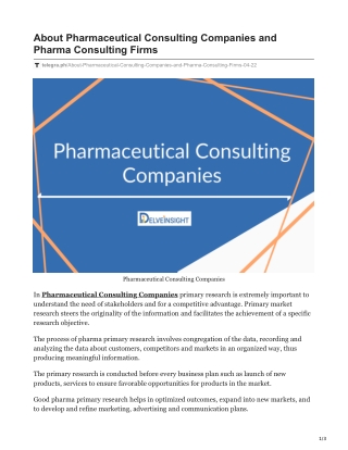 Pharmaceutical Consulting Companies