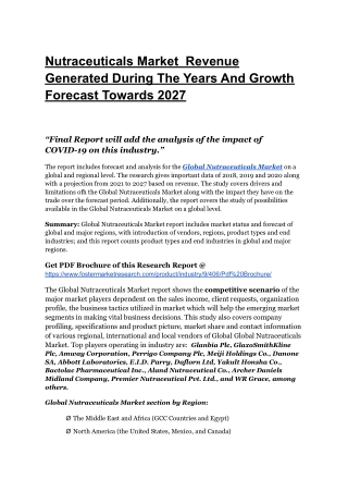 Nutraceuticals Market  Latest Research On Industry Growth, Trends, Top Players,