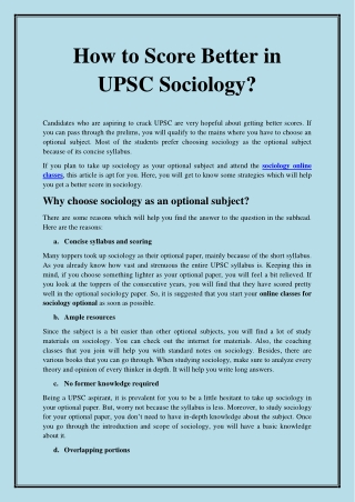 How to Score Better in UPSC Sociology?