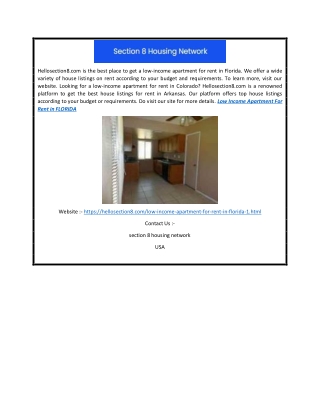 Low Income Apartment For Rent In Florida | Hellosection8.com