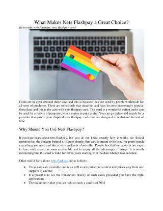What Makes Nets Flashpay a Great Choice
