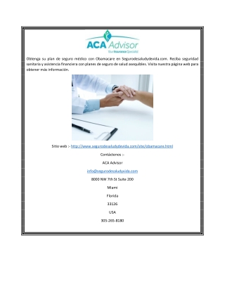 Planes de Seguro de Salud Obamacare  Segurodesaludydevida.com