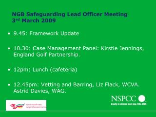 NGB Safeguarding Lead Officer Meeting 3 rd March 2009