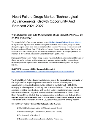 Heart Failure Drugs Market  Set For Rapid Growth And Trend By 2027