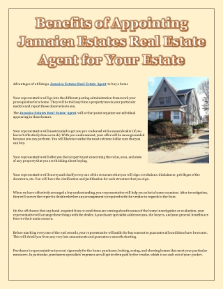 Benefits of Appointing Jamaica Estates Real Estate Agent for Your Estate