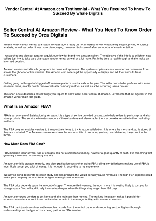 Vendor Central At Amazon Evaluation - What You Need To Know To Prosper By Whale Digitals