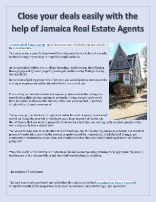 Close your deals easily with the help of Jamaica Real Estate Agents