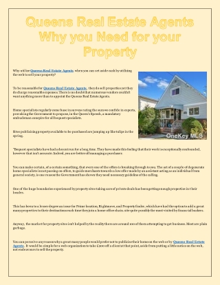 Queens Real Estate Agents Why you Need for your Property