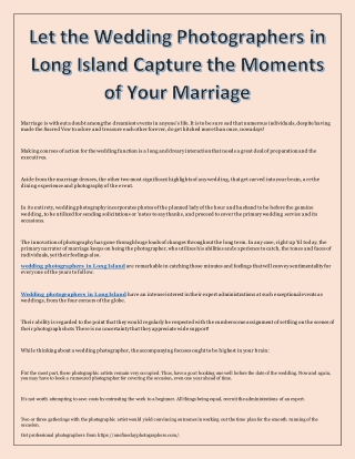 Let the Wedding Photographers in Long Island Capture the Moments of Your Marriage