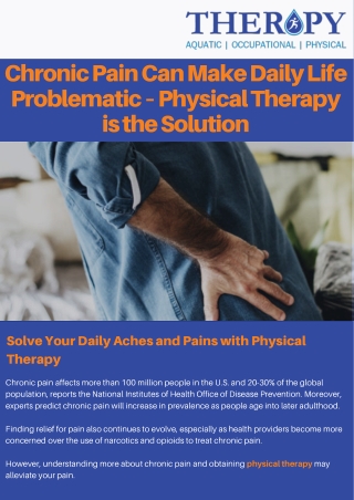 Chronic Pain Can Make Daily Life Problematic – Physical Therapy is the Solution