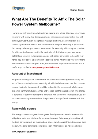 What Are The Benefits To Affix The Solar Power System Melbourne.