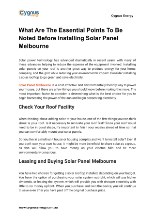 What Are The Essential Points To Be Noted Before Installing Solar Panel Melbourne