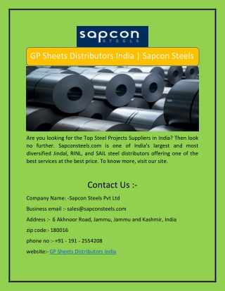 GP Sheets Distributors India | Sapcon Steels