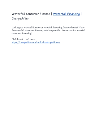 Waterfall Consumer Finance | Waterfall Financing | ChargeAfter