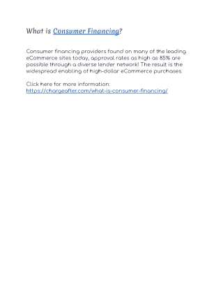 What is Consumer Financing?